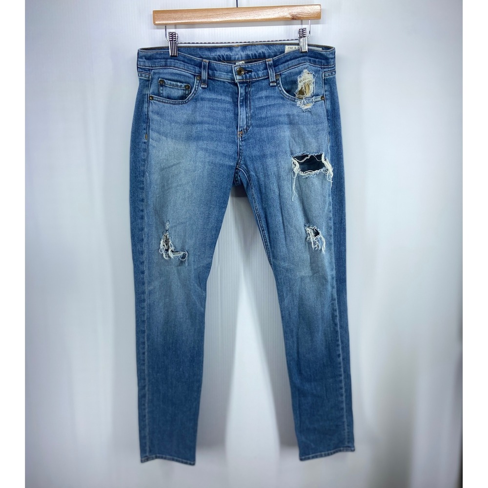 Rag Bone Dre Low Rise Distressed Slim Boyfriend Jeans Atwater Blue Womens 29